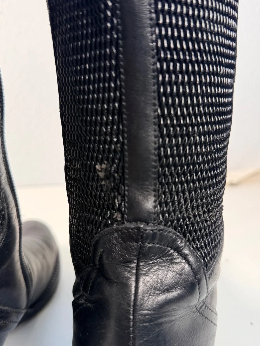 Aquatalia Black Leather Tall Riding Boots Mesh Panel Women Size 6.5 Italy